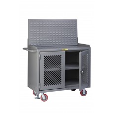 Little Giant 48" Wide Mobile Bench Cabinets MBP3-2D-FL-LP with Clearview Doors & Louvered Panel