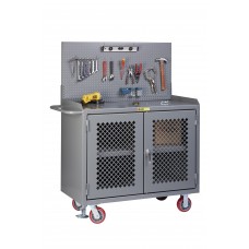 Little Giant 48" Wide Mobile Bench Cabinets MBP3-2D-FL-PB with Clearview Doors & Pegboard Tool Storage