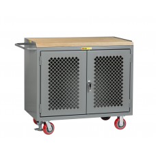 Little Giant 48" Wide Mobile Bench Cabinet MJP2D-2448-FL with Perforated Doors Butcher Block Top