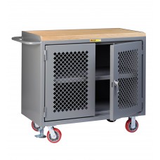 Little Giant 48" Wide Mobile Bench Cabinet MJP3-2D-2448-FLwith Perforated Doors Butcher Block Top